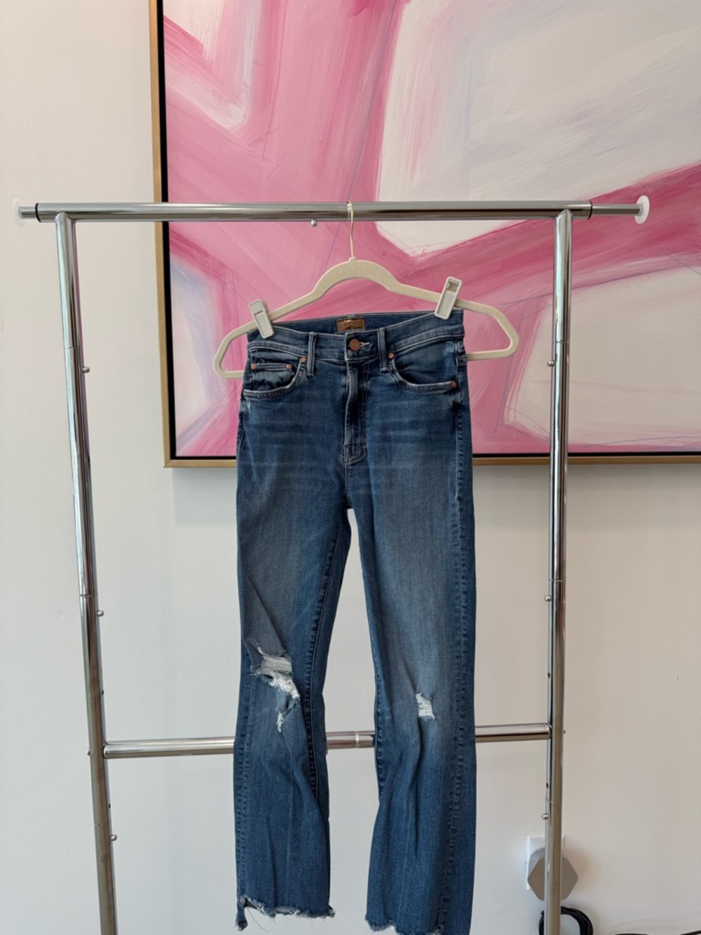 MOTHER Distressed Dark Blue Cropped Jeans, size 24